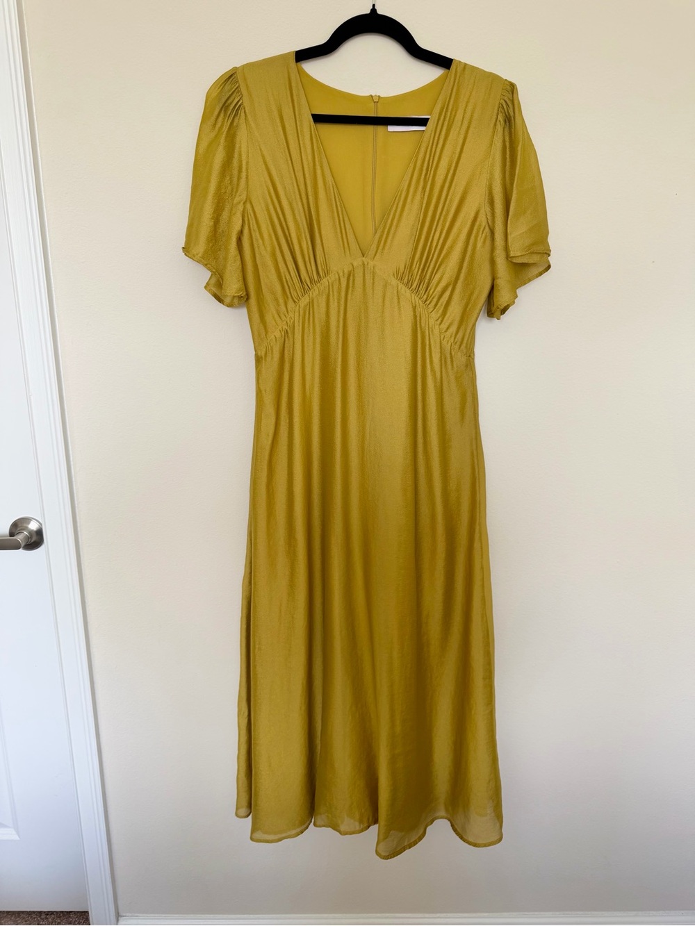 Lisa Says Gah Grace Chiffon Midi Dress Golden Chartreuse Large